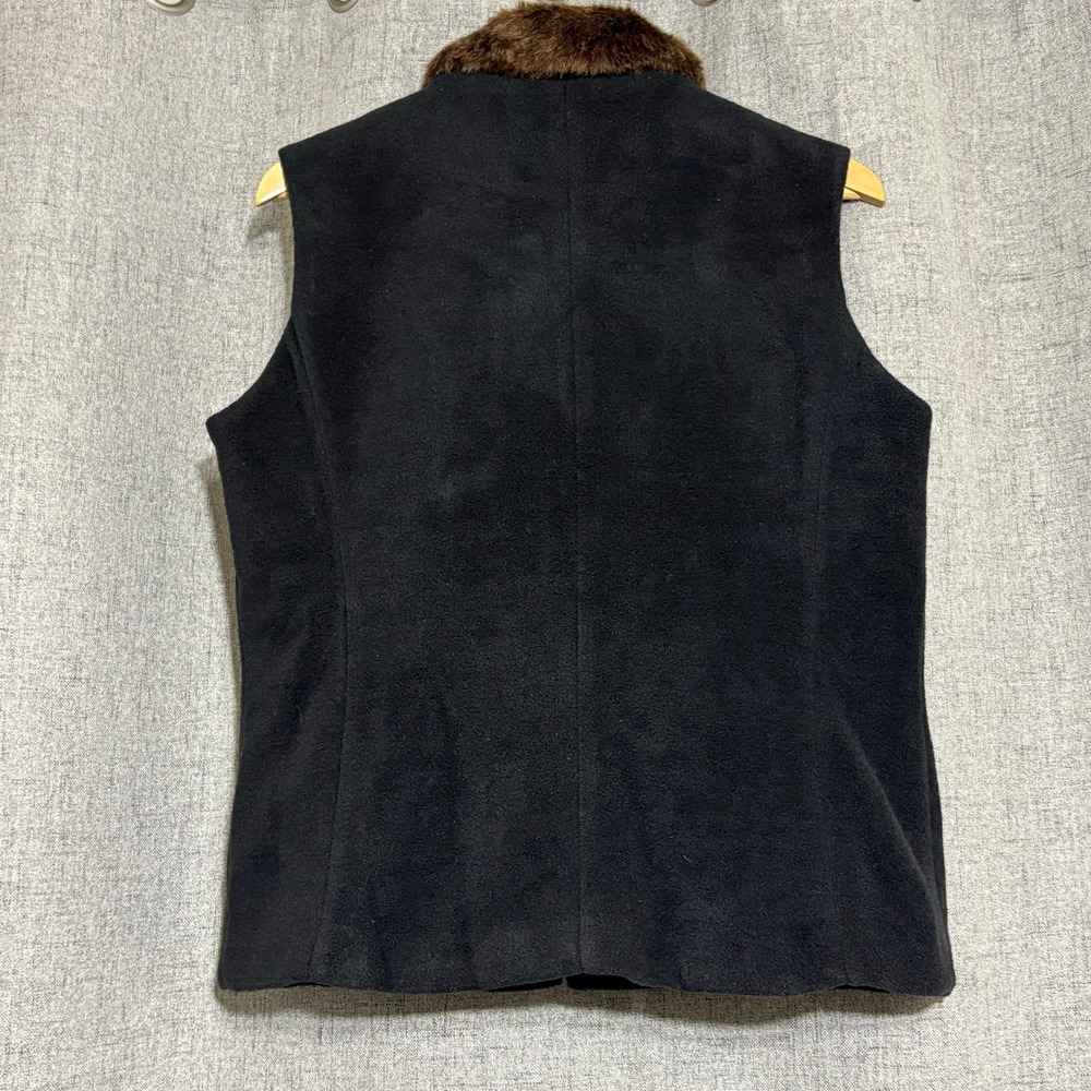 Vintage Bob Macke Vest Women Medium Black Faux Fur Embroidered Wearable Art - Picture 2 of 6